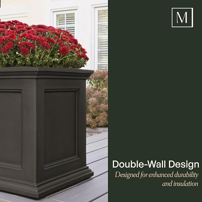 Mayne Fairfield 20-Inch Square Planter – Self-Watering, Weather-Resistant Planter for Flowers – Durable Outdoor Design for Patio, Porch, or Entryway, Graphite Grey Mayne