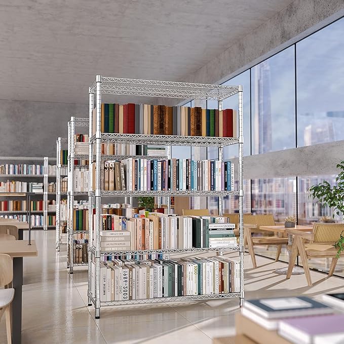 IZEUK 4250 LBS Garage Shelving Wide Storage Shelves 5 Tier Metal Shelves Heavy Duty Adjustable Utility Shelf Rack Chrome 17.7" D x 47.2" W x 70.4" H IZEUK