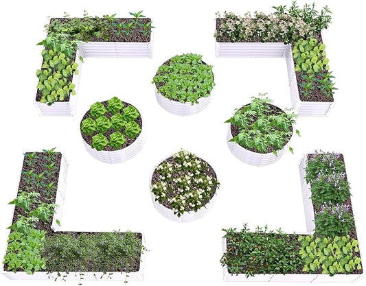 A ANLEOLIFE 8-Pack 4X4X1.5ft & 74x74x18in Deep Root Galvanized Raised Garden Beds Outdoor for Planting Vegetables Flowers Herb, Antique White AAnleolife