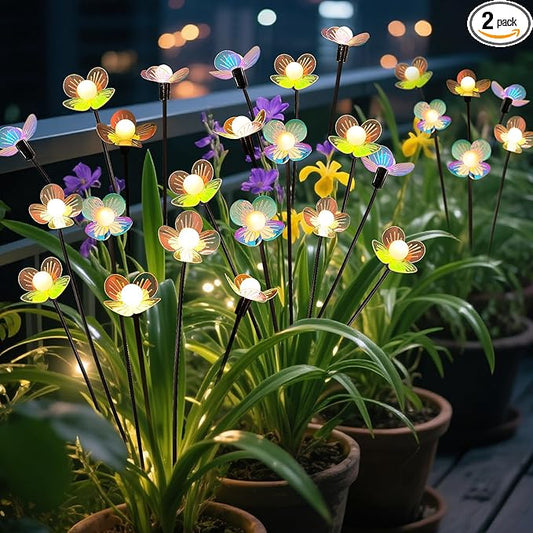 Solar Garden Lights, 2 Pack 12 LED Solar Swaying Flower Light, Waterproof Firefly Lights Outdoor Fairy Light for Garden Patio Yard Pathway Flower Bed Decoration MRHEPHAESTUS