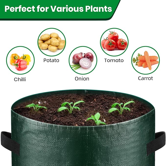 10 Gallon 3-Pack Potato Grow Bags, Heavy Duty PE Fabric Pots with Flap and Handles, Green Planter Bags for Potato Vegetables Outdoor Garden, 17.7''x13.8'' Large for All Plants Growing Lifeisbetterinthegarden
