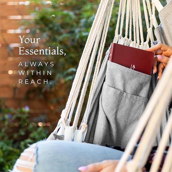 Hanging Hammock Chair Swing - Hammock Swing Chair with Foot Rest - Indoor/Outdoor Hanging Chair - Quick & Easy Setup with Durable Hardware – Spacious Full Body Support – Holds 440 Lbs EXTIRIO
