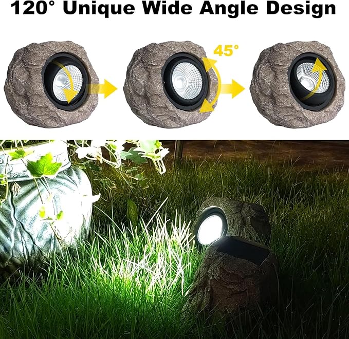Solar Rock Lights Outdoor Garden Waterproof - Super Bright LED Solar Spotlights, Solar Powered Landscape Path Decorative Garden Stone Lights for Pathway, Walkway, Yard, Patio (2 Pack) Candieslife