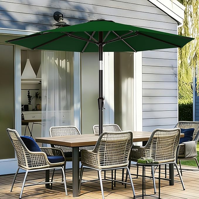 AreShark 9 FT Patio Umbrella for Outdoor, Outdoor Table Umbrella with Push Button Tilt and Crank, Outdoor Patio Umbrellas with 8 Sturdy Ribs for Market, Garden, Pool (Dark Green) Rootora