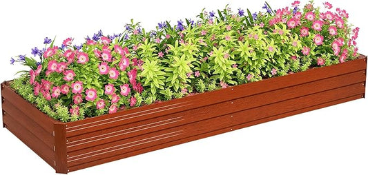 Outsunny Galvanized Raised Garden Bed, 8' x 3' x 1' Metal Planter Box, for Growing Vegetables, Flowers, Herbs, Succulents, Natural Wood Outsunny