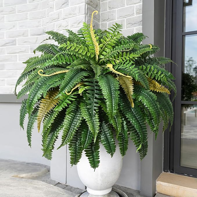 MARTINE MALL 48 inch Fake Ferns Artificial Ferns for Outdoors Look Real, 88 Branches Large Faux Boston Fern for Outdoor Planter Realistic UV Resistant Hanging Artificial Fake Plants for Porch Patio MARTINEMALL