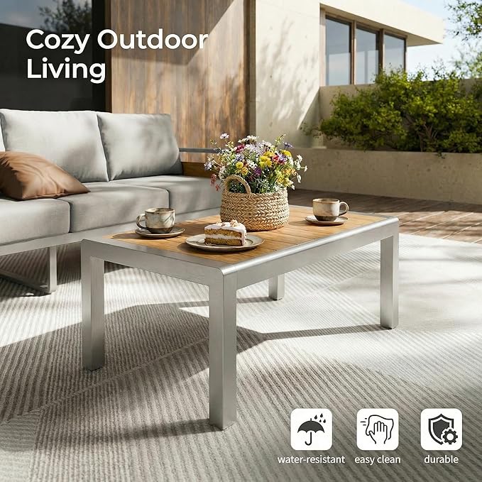 ZANDOR Aluminum Outdoor Patio Conversation Furniture Set, 5 PCS Metal Modern Outside Sectional Lawn Furniture with Coffee Table & Washable Thick Cushions,Seating Sofa for Garden/Backyard/Porch Silver ZANDOR%7CCraftingYourOutdoorElegance