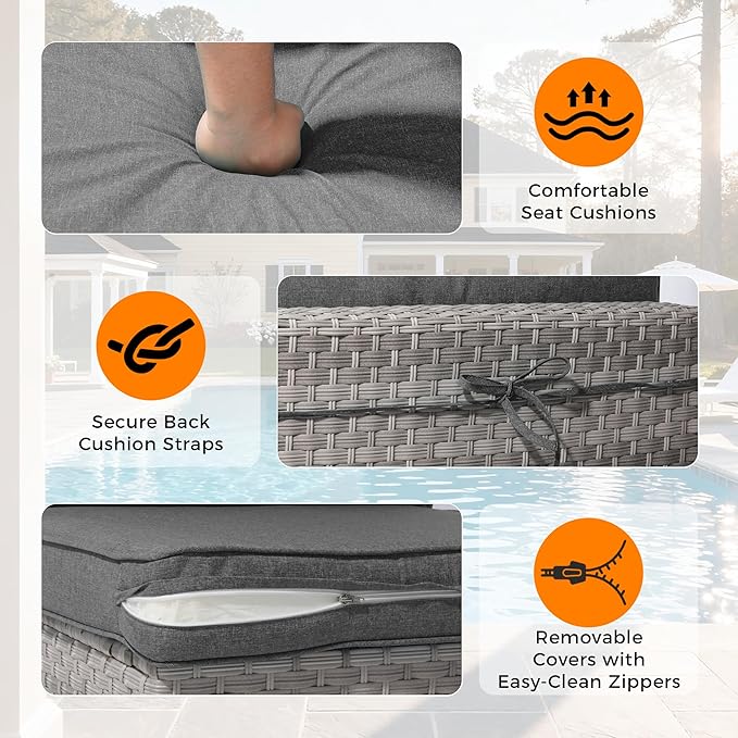 6-Piece Outdoor Patio Furniture Set, All-Weather Wicker Sectional Sofa with Deep Seating 4” Cushions, Heavy-Duty Steel Frame, Modular Rattan Couch for Backyard, Deck & Garden, Black MASIONBACKYARDS