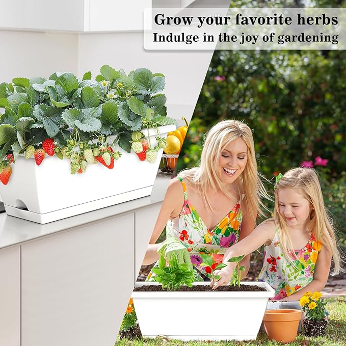 Planter Boxes for Domestic Gardening 8 Pcs, 17 Inch Long Window Sill Planter Box Outdoor, Plastic Rectangular Window Rectangle Window Boxes Planters with Drainage Holes and Trays for Windowsill Tectsia