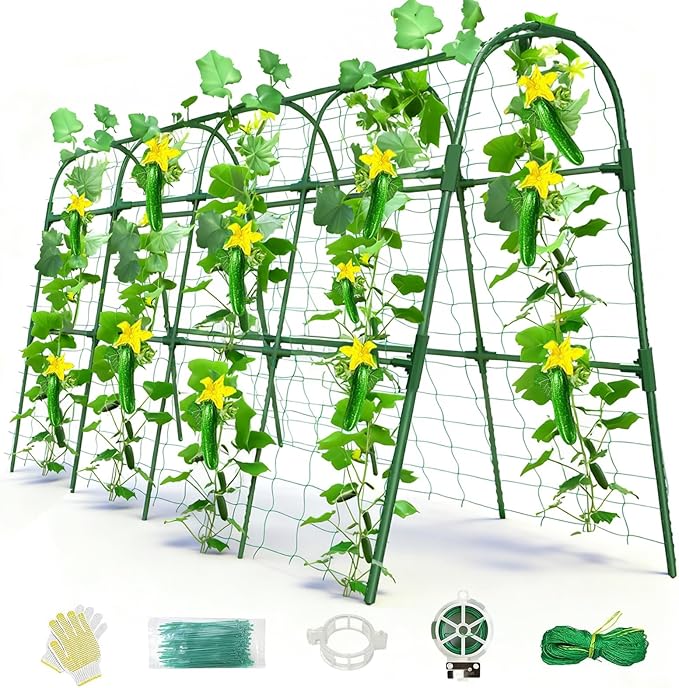 Cucumber Trellis for Raised Bed, U-Shape Garden Arch Metal Support for Climbing Plants, Metal Arch Plant Support Vegetables Trellis, Plant Support for Vine(Green, 63 * 30 * 47inch(L*W*H)) Laodier