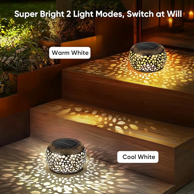 Solar Lantern Outdoor Patio Decor: Solar Lanterns Outdoor Waterproof Hollow Out Retro Metal Solar Powered, Outside Yard Porch Garden Balcony Desk Bedroom Indoor Tabletop Decorations 2 Lighting Colors NFEVER