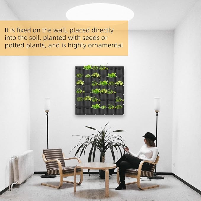 Hanging Planting Grow Bags, 36 Pockets Hanging Vertical Wall Planter Wall Mounted Grow Bag Outdoor Indoor Gardening Vertical Greening Flower Container, Planting Bags Storage Bags(1.0 m × 1.0 m, Black) LITLANDSTAR