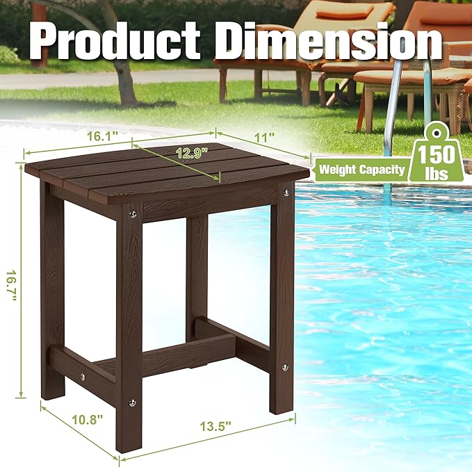 Y&M Outdoor Side Table, HIPS Adirondack Small Single Table, Waterproof Square Outside Table, Balcony Modern End Tables for Patio, Pool, Beach, Porch, Deck, Indoor or Outdoor Use, Coffee YM