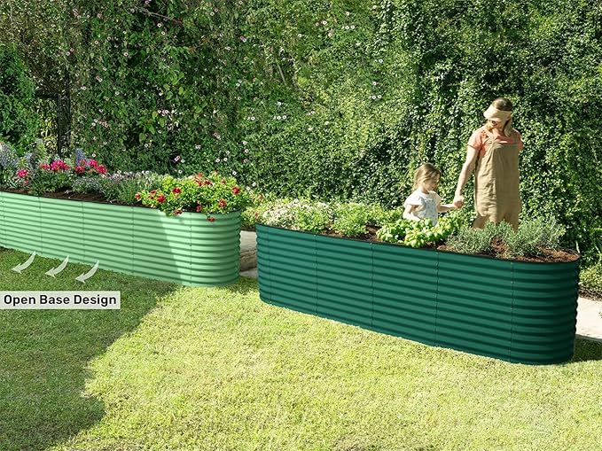 9-in-1 Galvanized Raised Garden Beds Outdoor // 8×2×2.5 ft Modular Planter for Gardening, Vegetables, Flowers // 32" Extra Tall Metal Raised Garden Bed (Dark Green) // Patented Design Planter Box PlantPlot