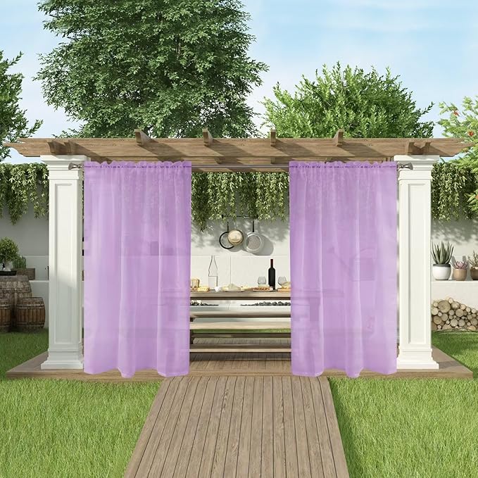 SpaceDresser Waterproof Outdoor Sheer Curtains for Patio - 4 Panels Rod Pocket Indoor Voile Sheer Curtain for Living Room,52W x 96L inch, Lavender SpaceDresser