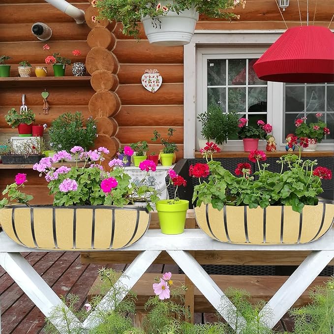 3PCS 30 Inch Planter Basket Liners Fabric Window Box Liners Felt Trough Planter Liner Replacement Beige Flower Basket Liner Non-Woven Hanging Plant Liner for Planters Garden Fence - Avoid Bird Nesting Emsiok