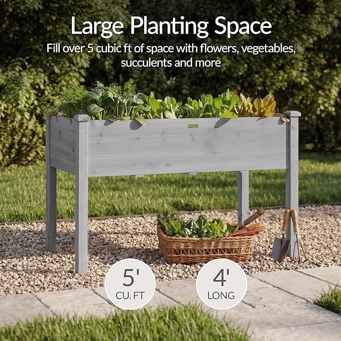 Best Choice Products 48x24x30in Raised Garden Bed, Elevated Wood Planter Box Stand for Backyard, Patio, Balcony w/Bed Liner, 200lb Capacity - Gray BestChoiceProducts