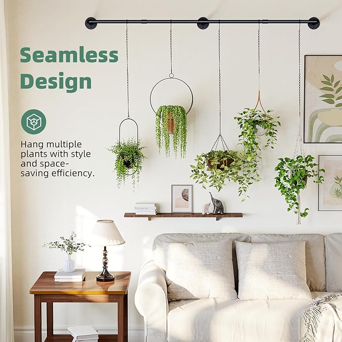 Plant Hanger Indoor with 6 Hanging Chains Hanging Planters for Indoor Plants Hanging Plant Holder Window Plants Rod Black Metal Shelves(70.8 Inch Pot not Included Galood