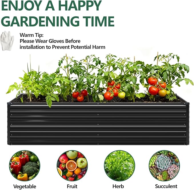 Vengarus 12x2x2FT Galvanized Raised Garden Bed Kit, Large Rectangle Elevated Planter for Vegetables, Flowers, Herbs and Succulents - 359 Gallon Capacity,Black Vengarus