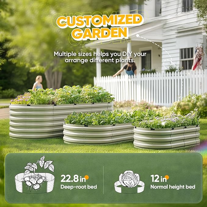 KING BIRD Raised Garden Bed Kit 2025 Upgraded Quick-Setup Galvanized Planter Garden Box Outdoor for Gardening, Vegetables, Flowers, 74x36x12 in, Olive Green KINGBIRD