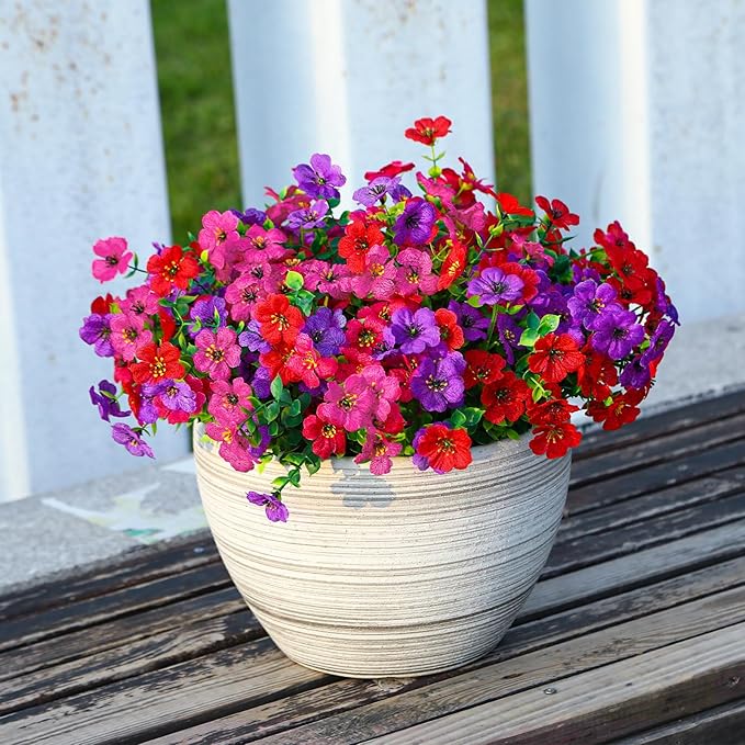 Alupssuc 48 Bundles Artificial Flowers for Outdoors Decoration, UV Resistant Silk Faux Daisy Flora Spring Fake Plastic Plants Greenery for Outside Indoor Yard Home Porch Window Box Decor, Mix 3 Colors Alupssuc