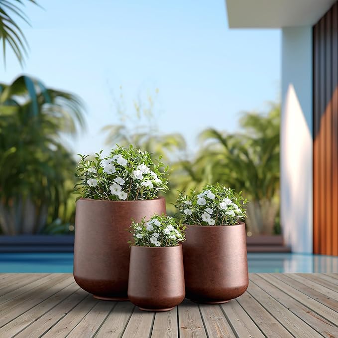 Kante 15.3"+11.6"+8.2" Dia Round Concrete Planter, Large Outdoor Indoor Planter Pots Containers with Drainage Holes and Rubber Plug for Home Garden Patio, Rusty Kante