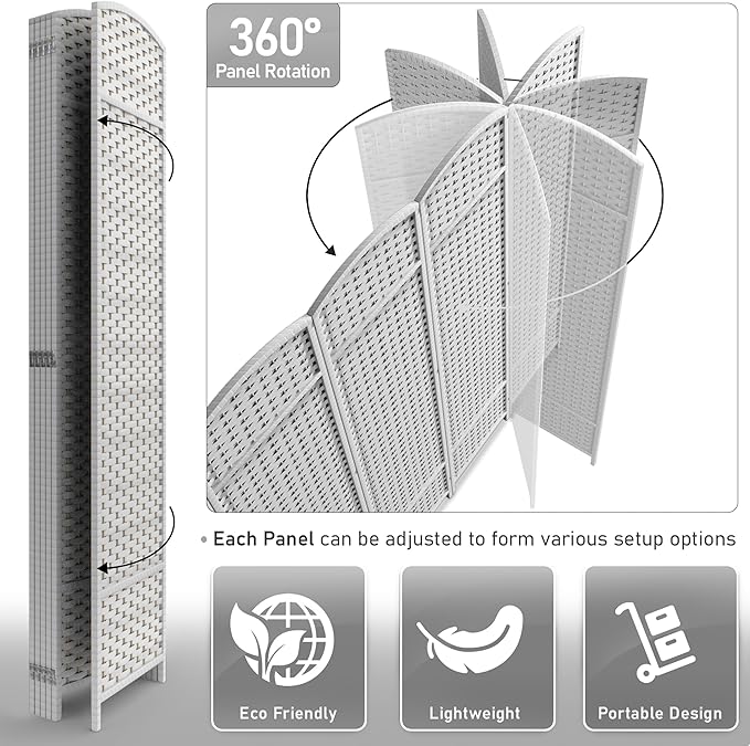 Sorbus 6 Panel Room Divider 6 ft. Tall - Privacy Screen, Extra Wide Double Hinged Panels, Mesh Hand-Woven Design, Partition Room Dividers and Folding Privacy Screens, Wall Divider for Room Separation Sorbus