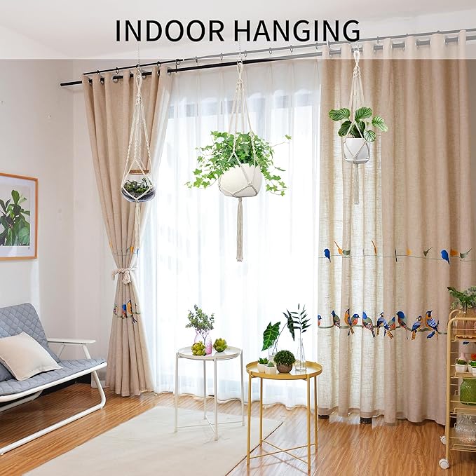 Macrame Plant Hanger - Fits 4 to 13 inches Pots for Indoor Outdoor, 34"/41"/46" 3 Sizes Set, Ivory (POTS NOT Included) IDEEEPAN