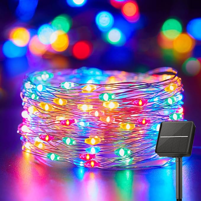 Minetom Solar String Lights for Outside, 33Ft 100 LED Outdoor Solar Fairy Lights, 8 Modes Balcony Lights for Tree Patio Christmas Party Wedding Decor (Multicolor) Minetom