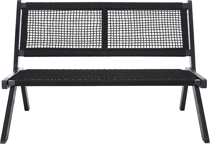 SAFAVIEH Outdoor Collection Kobina Black Acacia Wood/Black Rope Foldable Bench SAFAVIEH