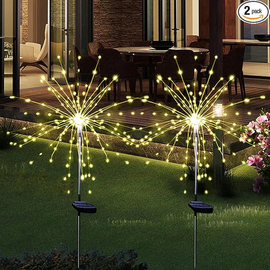Solar Garden Firework Lights Outdoor Waterproof 2 Pack Solar Powered Art Stake Twinkle Lighting for Outside Decor, 120 LED Sparklers String Lights for Yard Party Decorations (Warm White) SolarEra-FREETOSHINE