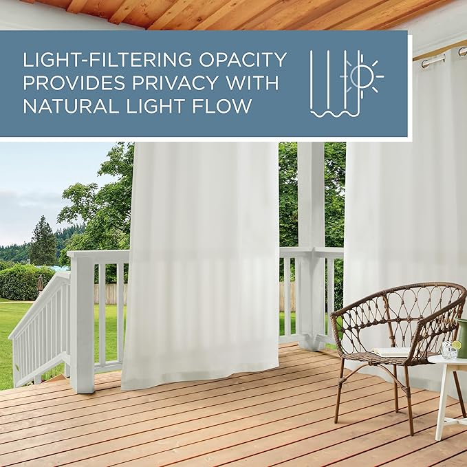 TOWN & COUNTRY BASICS Cabana Solid Heavyweight Indoor Outdoor Curtains, Light Filtering Opacity with Grommet Top, Water Repellent, 2-Pack Set, 54"x120", Vanilla TOWN+%26+COUNTRY+BASICS
