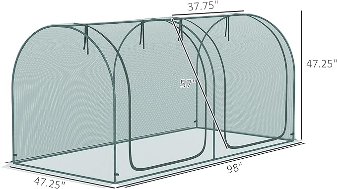 Outsunny 8' x 4' Crop Cage, Plant Protection Tent with Two Zippered Doors, Storage Bag and 4 Ground Stakes, for Garden, Yard, Lawn, Green Outsunny