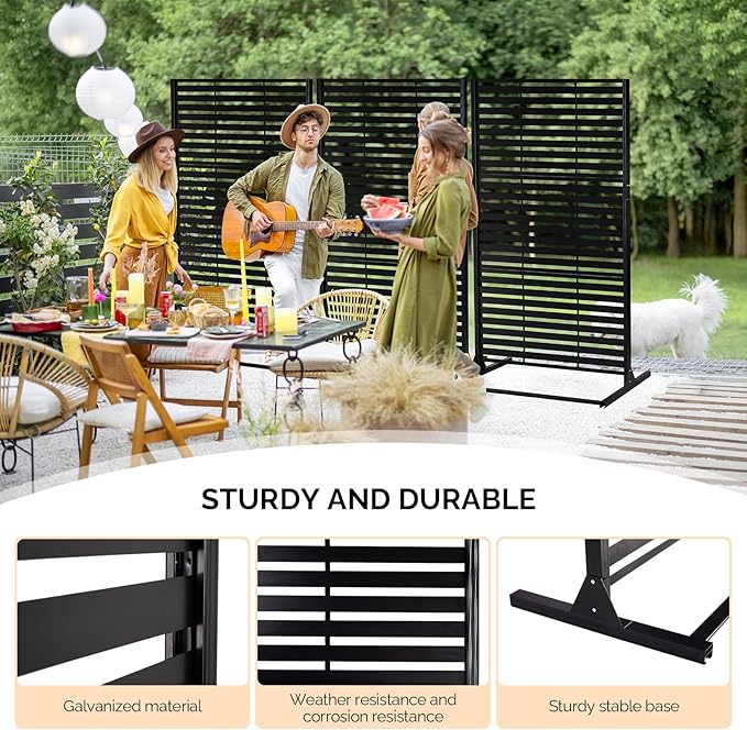 VINGLI Metal Privacy Screen for Outdoor, 72" x 49" Freestanding Privacy Fence Panels, Decorative Room Divider for Patio, Deck, Balcony, Pool VINGLI