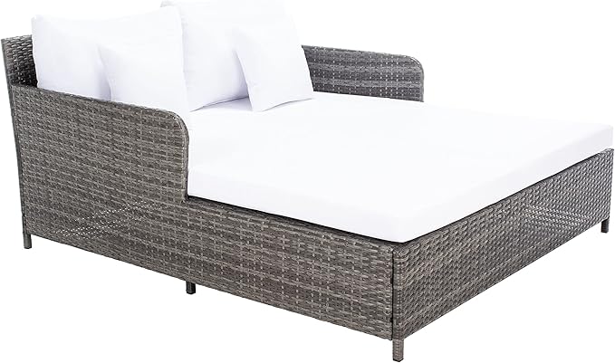 Safavieh Outdoor Collection Cadeo Grey Brown/White Cushion Daybed PAT7500C SAFAVIEH