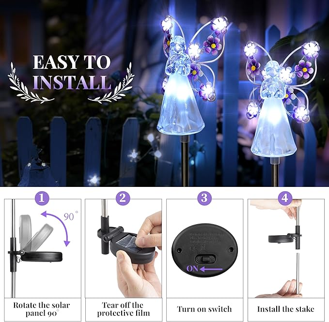 GIGALUMI Solar Angel Garden Stake Lights - 4 Pack Angel Solar Lights Outdoor Garden, Eternal Light Angel with 7 LEDs for Cemetery Grave Decorations, Memorial Gift, Christmas Yard Art, Sympathy Gift GIGALUMI