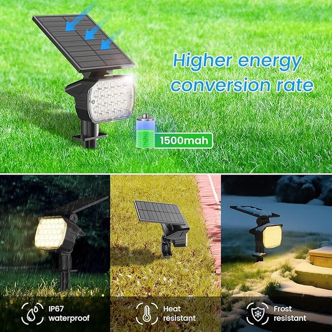 VOLISUN Solar Spotlight Outdoor, IP67 Waterproof Solar Landscape Spot Lights，Uplights for Yard Garden Pathway - 8 Pack (Warm White) 27 LED 3 Lighting Modes VOLISUN