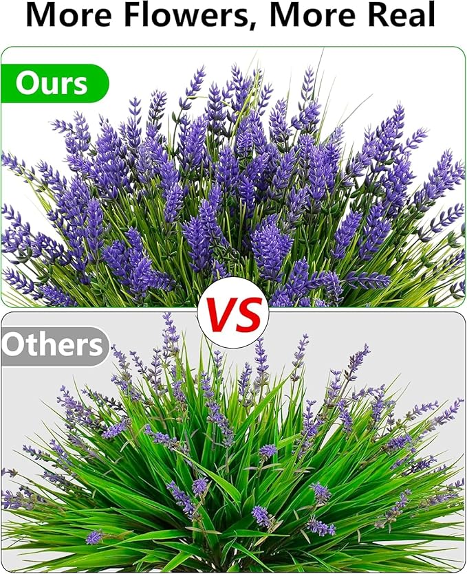 ZINHO 36 Bundles Artificial Flowers Outdoor, Faux Lavender Flowers with Grass UV Resistant Artificial Plants for Outdoor Outside Hanging Planter Window Box Garden Patio Front Porch Decor ZINHO