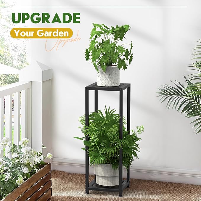 TOSKING Tall Plant Stand Indoor – 2-Tier Modern Metal Shelf, 30" Height & 200 LBS Capacity, Heavy Duty for Living Room, Balcony, Garden (Black) TOSKINGESSENCE