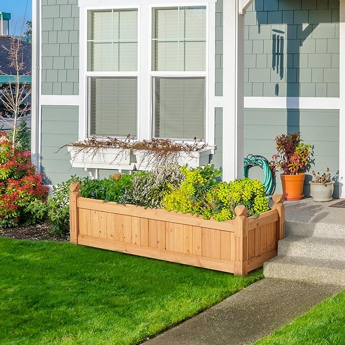 Yaheetech 43.5″ L × 16″ W × 14″ H Wooden Raised Garden Bed, Horticulture Rectangular Garden Planter Outdoor, Raised Planter Box for Patio/Yard/Greenhouse Vegetable/Flower/Herbs, Light Brown,2pcs Yaheetech