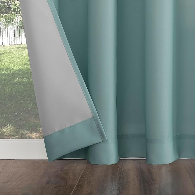 Sun Zero Marina Indoor/Outdoor UV Protectant Energy Efficient Grommet Curtain Panel, 54" x 108", Soft Teal SunZero%E2%84%A2