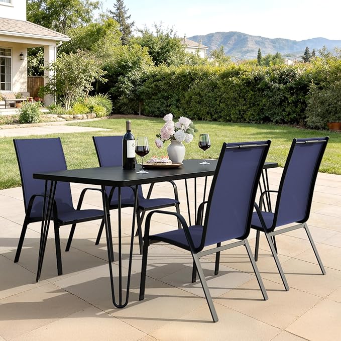 JEAREY Patio Dining Chairs Set of 4, Outdoor Stackable Dining Furniture Set, All Weather Dining Set for Lawn, Garden, Backyard, Poolside, Navy Blue JEAREYOutdoorsCollection
