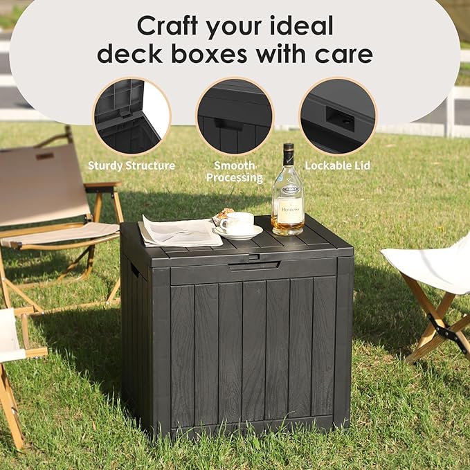 TARKARI 35 Gallon Lockable Resin Deck Box, Waterproof & UV-Resistant Outdoor Storage Box for Outdoor Cushion Storage, Garden Tools & Pool Accessories Storage, Black Home