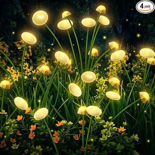 4 Pack 32LED Solar Garden Lights, 8 Lighting Modes Swaying Mushroom Lights, IP65 Waterproof Outdoor Decor for Garden, Yard, Patio, Pathway & Gifts for Women, Grandma (Warm White) SyouHome