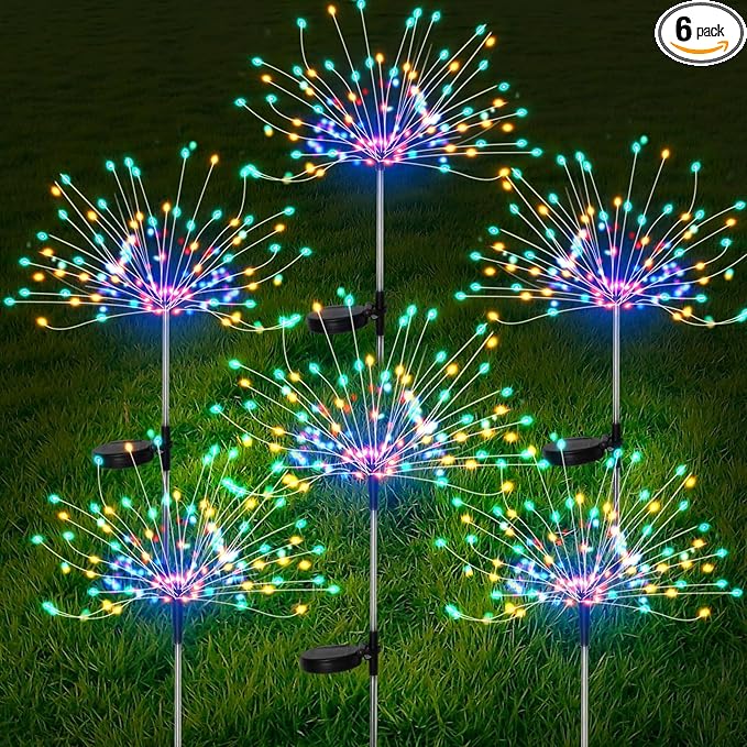 FOOING 6 Pcs Solar Garden Lights Solar Firework Lights, 200 LED String Light 2 Modes Twinkling Nightlight for Outside, Wedding, Party, Patio for Home Decor (Colorful) FOOING