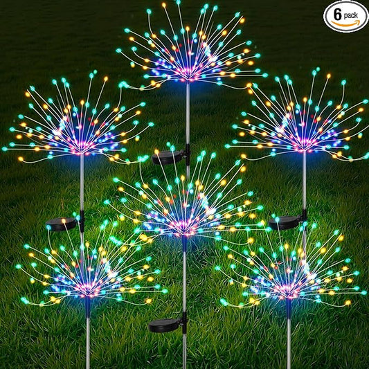 FOOING 6 Pcs Solar Garden Lights Solar Firework Lights, 200 LED String Light 2 Modes Twinkling Nightlight for Outside, Wedding, Party, Patio for Home Decor (Colorful) FOOING