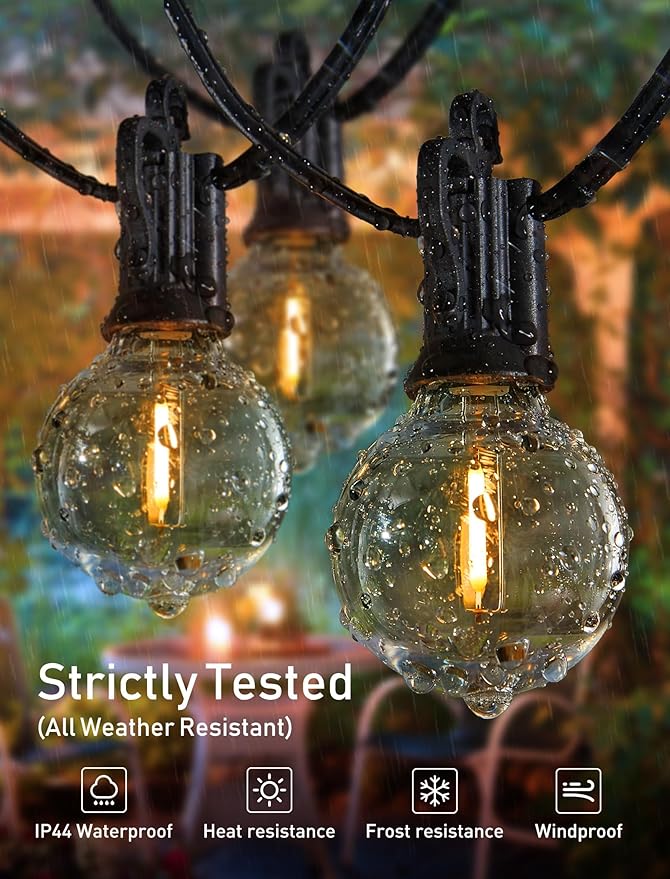 Brightown Outdoor String Lights, 80FT 40+2 G40 Bulbs Shatterproof Patio Lights, IP65 Waterproof Dimmable Hanging Connectable Globe LED Outdoor Lights for Backyard, Bistro, Porch, Deck, Balcony Brightown