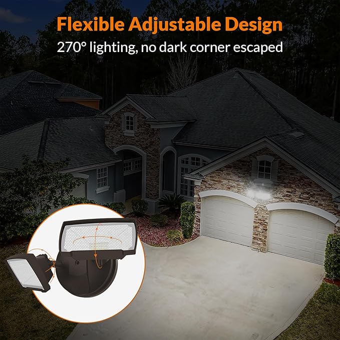 LEPOWER 3000LM LED Flood Light Outdoor, Switch Controlled LED Security Light, 28W Exterior Lights with 2 Adjustable Heads, 5500K, IP65 Waterproof for Garage, Yard, Patio Brown LEPOWER