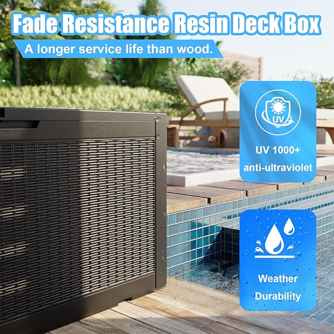 120 Gallon Waterproof Outdoor Storage Box,Resin Deck Box,Lockable Outside Storage Box Container for Patio Furniure,Garden,Tools (120 Gallon,Black) MAIUSCOLI