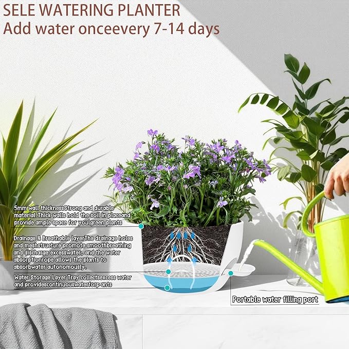 2 Pack 12 Inch Self Watering Hanging Planters for Indoor Plants, Large White Plastic Hanging Pots with Chains for Outdoor Patio Garden Home Decor White zople